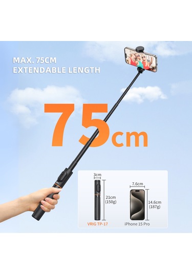 Springsun Vrıg Tp-17 Telefon İçin Genişletilebilir Selfie Çubuğu Tripod Maksimum. Uzaktan Deklanşörlü Telefon Tripod Vlog Selfie