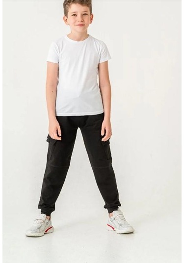 Çift Kargo Cepli Erkek Çocuk Eşofman Altı 6456s Siyah