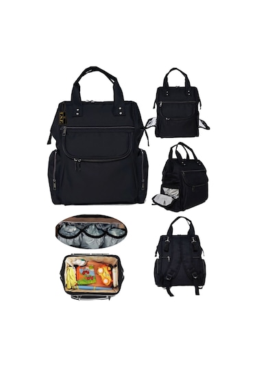 Bebek Bakım Çantası Organizatör Fonksiyonel Lüx Anne Bebek Bakım Sırt Çantası Mrs Silver Siyah