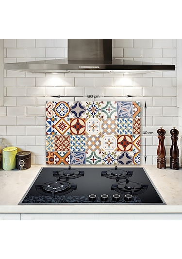 Decorita Çini Desen | Cam Ocak Arkası Koruyucu | 40cm x 60cm