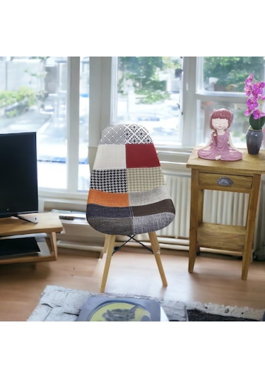 T.conept Renkli Patchwork Sandalye Ahşap Ayaklı