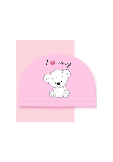 Çocuklar İçin Pembe Ayıcık Figürlü Deniz Havuz Bonesi, Likralı Bez Bone Yüzücü Deniz Bonesi, Su Spor Pembe