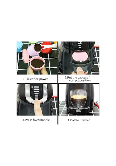 Leezsing Dolce Gusto Uyumlu Tekrarlı Kullanim Kahve Kapsülü Filtre Seti - 3 Adet Pembe Sarı + Kaşık Ve Fırça Çok Renkli