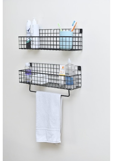 Metal Mutfak Banyo Duvar Havluluk Rafı 2’Li Set Wd 239 Siyah