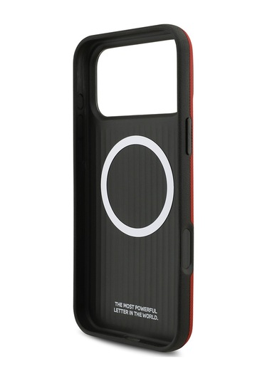 İphone 17 Pro Max Uyumlu Kılıf Bmw Lisanslı M-safeli Metal Logo Delikli M Dizayn Deri Kapak Kırmızı Kirmizi