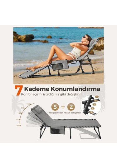 Kingcamp Magnolia B20 Premium 7 Kademeli Katlanır Dolgulu Şezlong Grey Gri