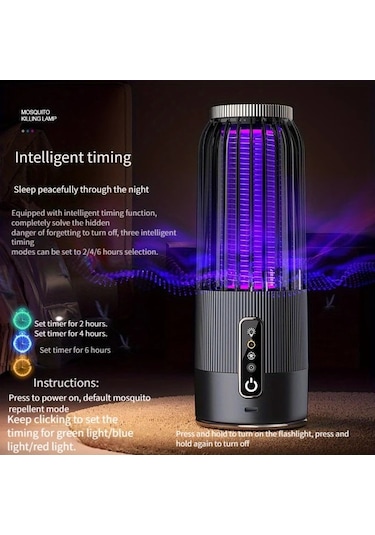 Xuweiwei Gri Usb Ve Güneş Şarjlı Sivrisinek Öldürücü Lamba 3 Zaman Ayarı Ev Kamp Taşınabilir Böcek Kovucu
