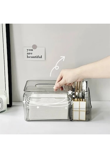 S Gri-ıns Şeffaf Akrilik Doku Kutusu Kalem Makyaj Fırça Saklama Kutusu Yaratıcı 3 Izgaralar Peçete Tutucu Muhtelif Kozmetik Organizatör İle