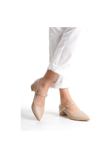 Büyük Numara Kadın Kalın Topuklu Ortadan Baretli Klasik Günlük Ayakkabı 001