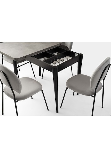 Mobilgen Sadece Masa Siyah Mermer 65+65 Gonca Açılabilir Masa Siyah Mermer