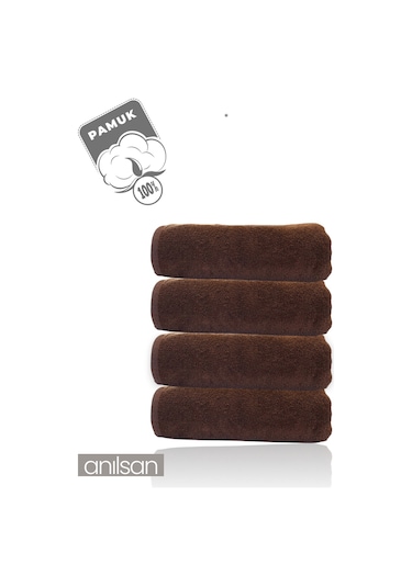 4'lü Kahverengi El Havlusu - 50x90 Cm, 225 Gr, %100 Pamuk, Spa Ve Otel Havlusu, Günlük Kullanıma Uygun Kahverengi