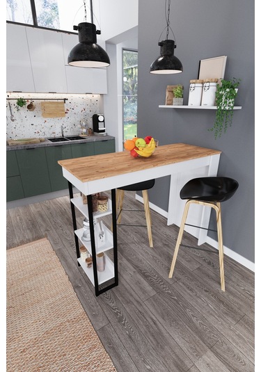 Dekorfim DF01103AC Raflı Yüksek Bar Masası Mutfak Yemek Masası