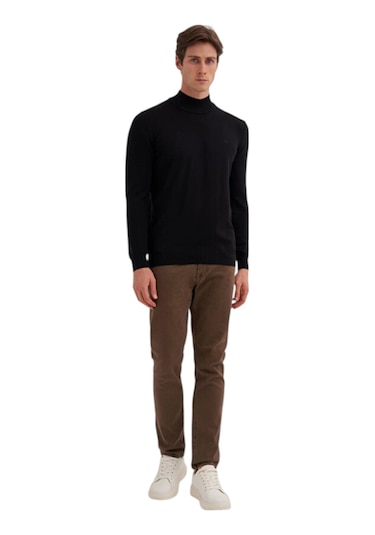 Cazador Slim Fit Pamuk Kumaş Basic Yarım Balıkçı Kazak Siyah