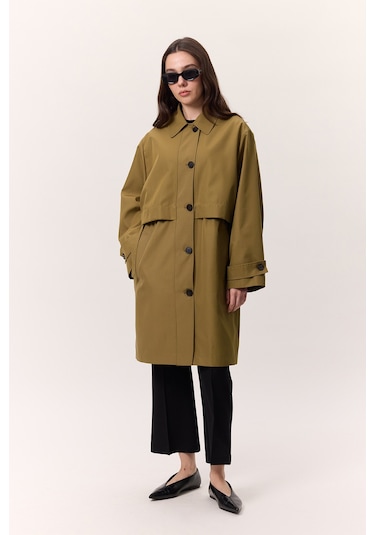 Bel Ayarlamalı Hafif Trençkot Zeytin Yeşili Zeytin Yeşili