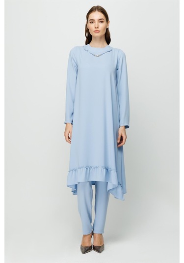 Eteği Büzgü Detaylı Tunik Pantolon Takım Mavi-mavi Mavi