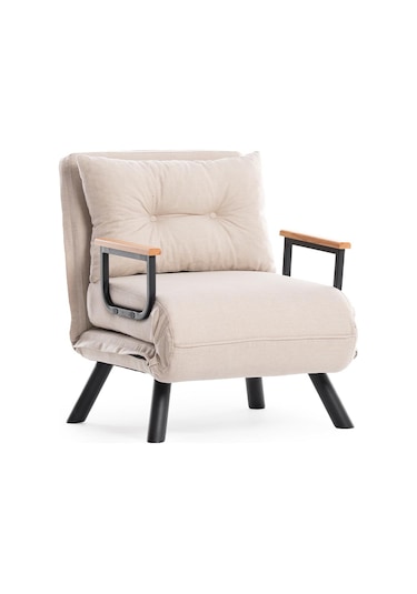 Pafu Sando Tekli Katlanır Yataklı Koltuk Keten Krem Krem