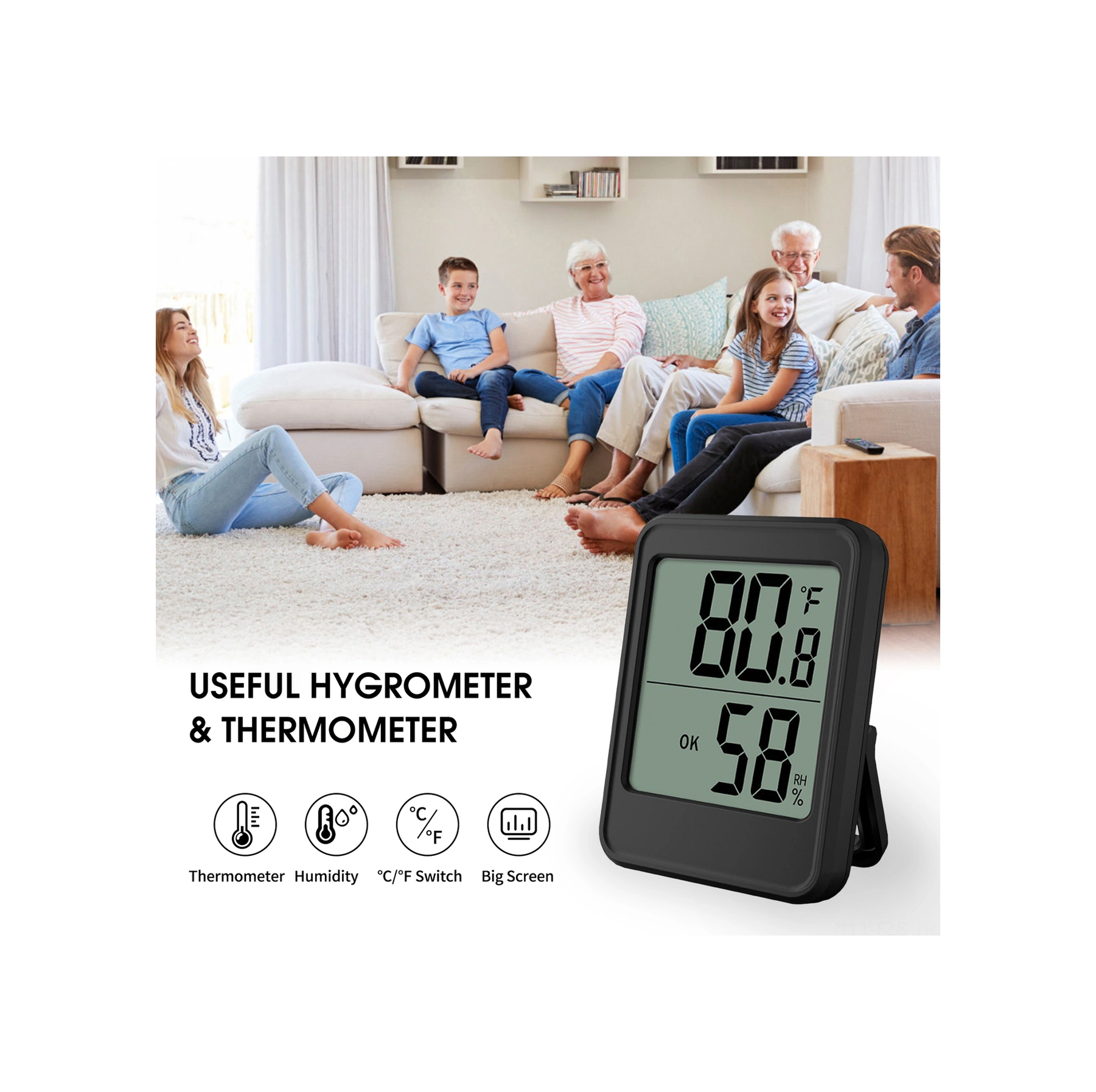 Fosenze Mc40 Siyah Dijital Oda Sicaklığı Ve Nem Ölçer, Profesyonel Sensör, Kolay Okuma Ekranı, 3 Yükleme Seçeneği, Konfor Düzeyi Göstergesi