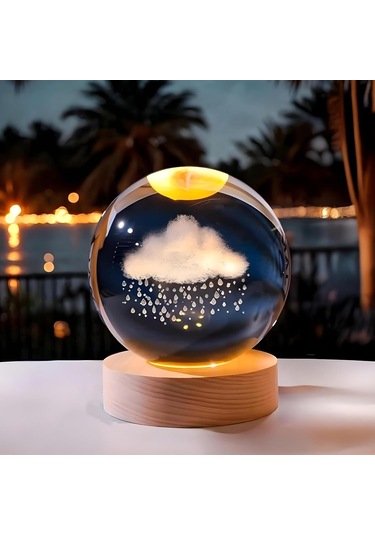 Kişiye Özel Büyük Boy Yağmurlu Bulut Temalı Kristal Küre Lamba