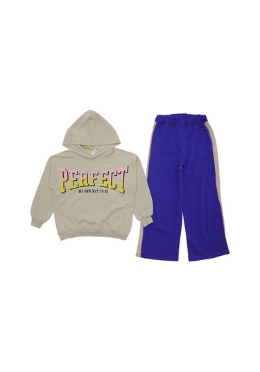 Kız Çocuk Eşofman Takım Kapüşonlu Bej