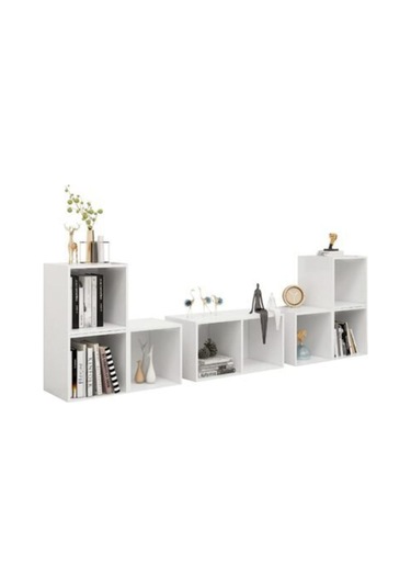 Tdesıgno Gülan Kitaplıklı Televizyon Sehpası - Ünitesi -kitaplık-beyaz 180 Cm 8 Raflı Beyaz