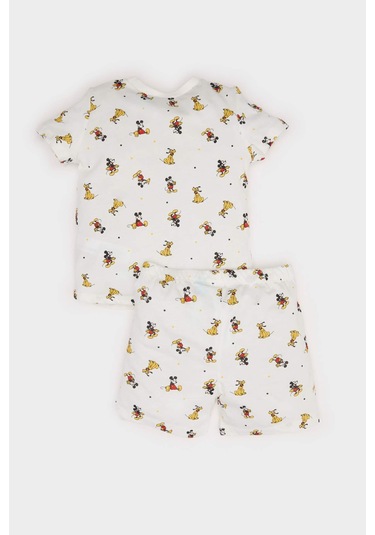 DeFacto Erkek Bebek Disney Mickey & Minnie Pijama Takımı Kısa Kollu Penye Üst Beli Lastikli Şort E1185A525HSER233 Ekru