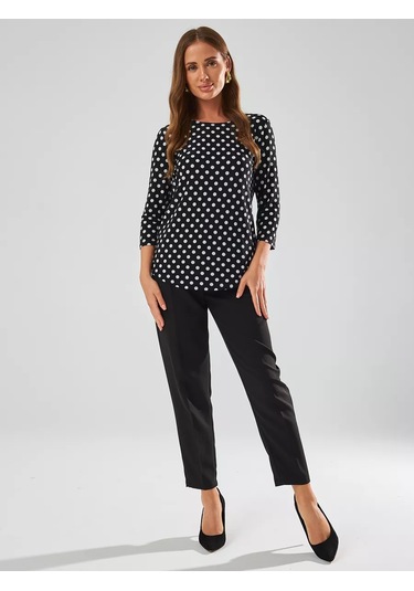 Velurteks 3/4 Kollu Ofis Günlük Bluz 212773912 Siyah Kristal