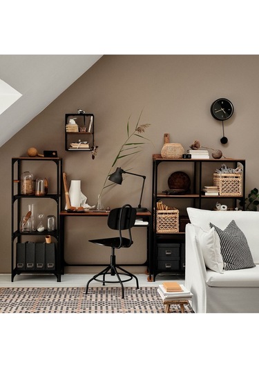 Açık Raf Ünitesi, Siyah, 100x136 Cm Rustik, Metal Ve Ahşap Siyah