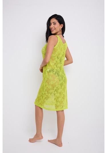 By Papi Pamuk Dantel Elbise Fıstık Yeşili