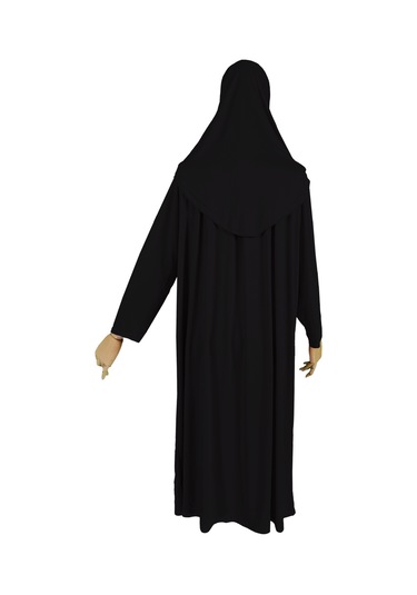 Pratik Tek Parça Organik Kız Çocuk Namaz Elbisesi Siyah