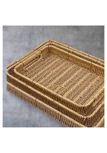 Sadece Orta Boy Dikdörtgen Hasır Tepsi Servis Sunum Tepsisi