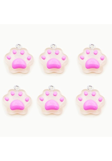 Prosperlink 6/10 Adet Renkli Kedi Pençesi Charm - Dıy Takı Yapımı İçin Sevimli Aksesuar Pembe