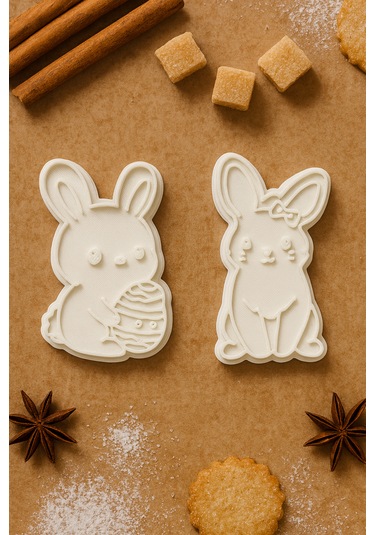 Tavşan Kurabiye Kalıbı Seti 2 Li - Hayvan Figürlü Şekilli Kurabiye Fondan Ve Hamur Kalıbı Beyaz