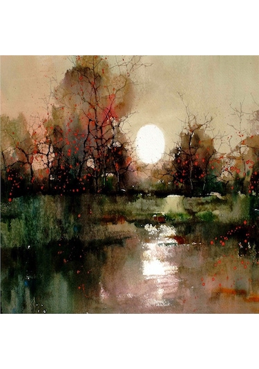 Sonbahar Ağaçlı Manzaralar Doğal Taş Bardak Altlığı 4'lü Set - Natural Stone Coasters - Taş Çok Renkli