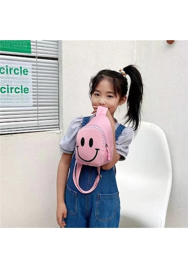 Çocuk Küçük Göğüs Çantası Moda Ve Şık Askılı Çanta Erkek Kız Pembe