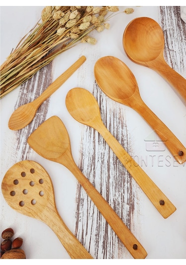 Ahşap Tahta Mutfak Kaşık Seti 7 Parça Kayın, Şimşir Ağacı 7-1