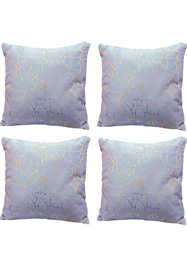 Soho Kumaş Altın Varak Desenli Dekoratif 4'lü Kırlent Yastık Kılıfı Seti 42 x 42 CM Açık Gri
