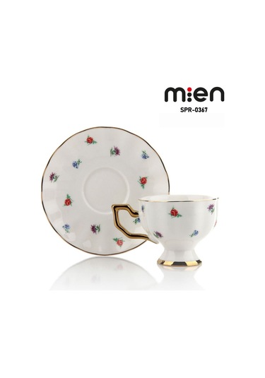 Mien 6 Kişilik Çiçek Desenli Porselen Türk Kahve Fincan Takımı 100 Ml Beyaz