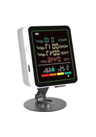 Fortunelane Ortam Kalite Monitörü Pm2.5 Co2 Tvoc Hcho Sıcaklık Nem İzleyici Beyaz Ayaklı 6-1 Algılayıcı Dahili Pilli Zn-mt07wt