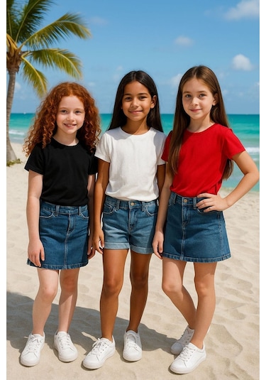 Cloise Çocuk Basic T-shirt Kız - Erkek Unisex %100 Pamuk 3'lü Süper Paket K-7