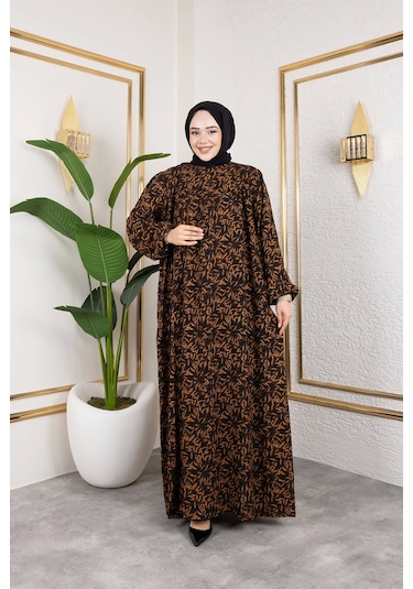 Nevayla Moda Robalı Desenli Viskon Elbise - Kiremit / E0126 Kiremit