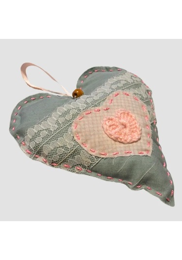 Uretti - Gamze 4416 El Yapımı Kalpli Dantelli Lavanta Tanecikli Kese 13cm - Açık Pembe