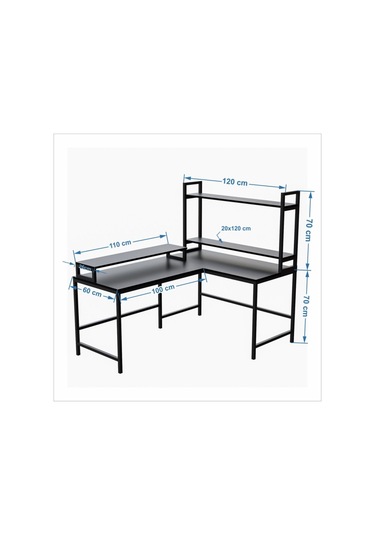 Siyah Raflı L Şekilli Ofis Masası 610 Siyah