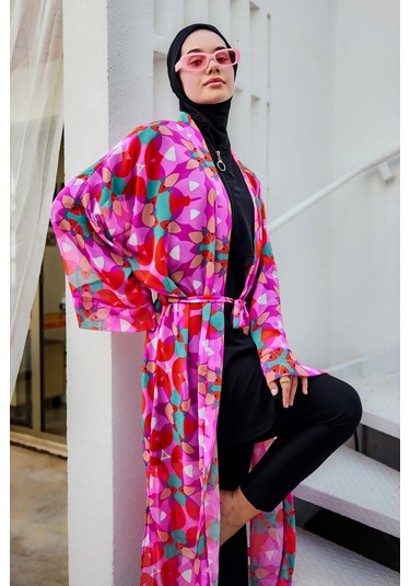 Remsa Tesettür Mayo Üzerine Tek Kaftan Kimono Pareo Pembe03 Rp024 Renkpare Pembe