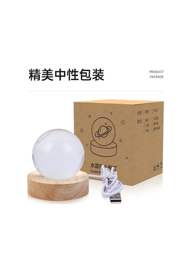 Yifomall Ev Dekorasyonu Usb Işıklı Ay Galaksi Kristal Topu, Ahşap Işıklı Tabanlı, Masaüstü Süs, Öğrenci Hediyesi, 6cm Güneş Sistemi Diğer