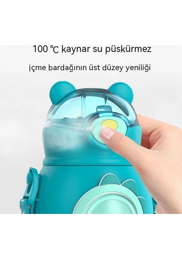 Taşınabilir Çocuk Termos Şişesi 316 Paslanmaz Çelik Öğrenci Pipetli Bardak-yeşil