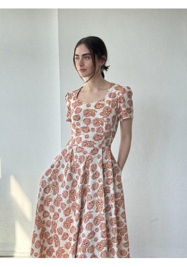 Retrobird Tasarım Matilda Uzun Elbise Kadın Somon-13836 Somon