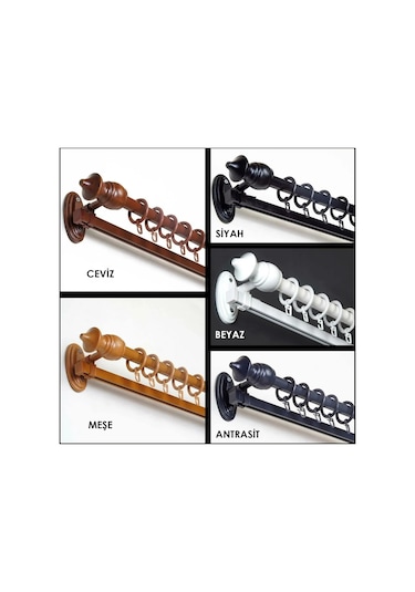 Ahşap Rustik Tek Raylı Perde Askısı - 200 Cm / 5 Renk Seçeneği