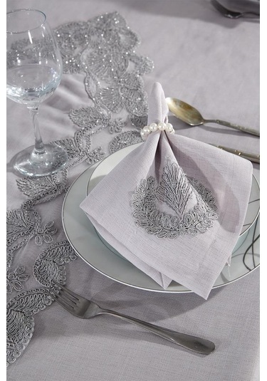 Midye Masa Örtüsü Takımı 26 Parça Gri Gri