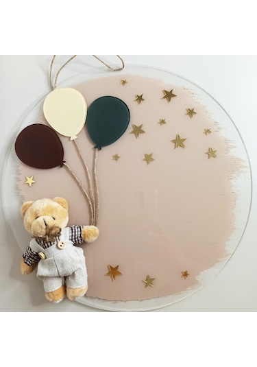 Kişiye Özel İsimli Ayıcıklı Erkek Bebek Kapı Süsü