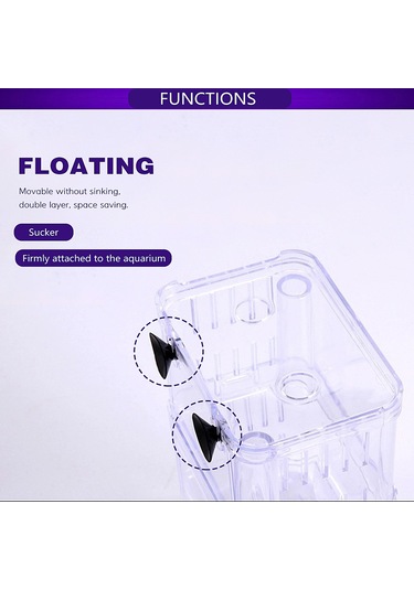 Konesam Akvaryum Yavru Balık Korumalı Yetiştirme Kutusu, Çift Katlı W Şekilli Bölücü, Sağlam Sünger Emici İle Kolay Kurulum, Transparan Ps Malzeme